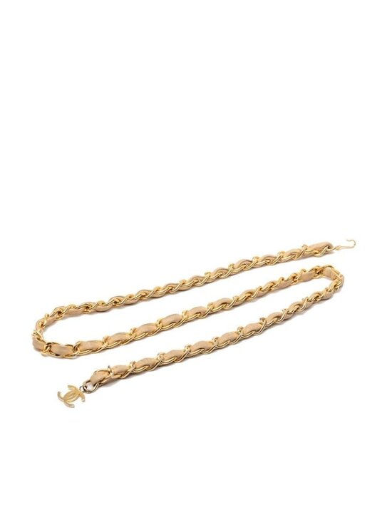 Chanel CC Logo Chain Belt Beige Gold Plated Leather